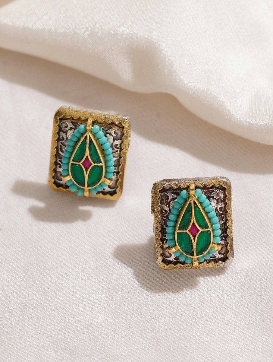 Gold, black, and green choker necklace set, Ojasvi by Naitri.