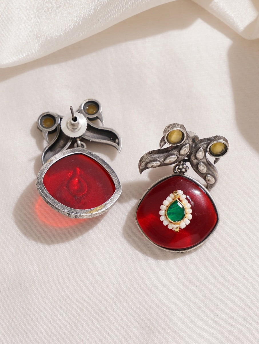 Yellow and red pendant necklace set, Noorika by Naitri, statement design displayed.
