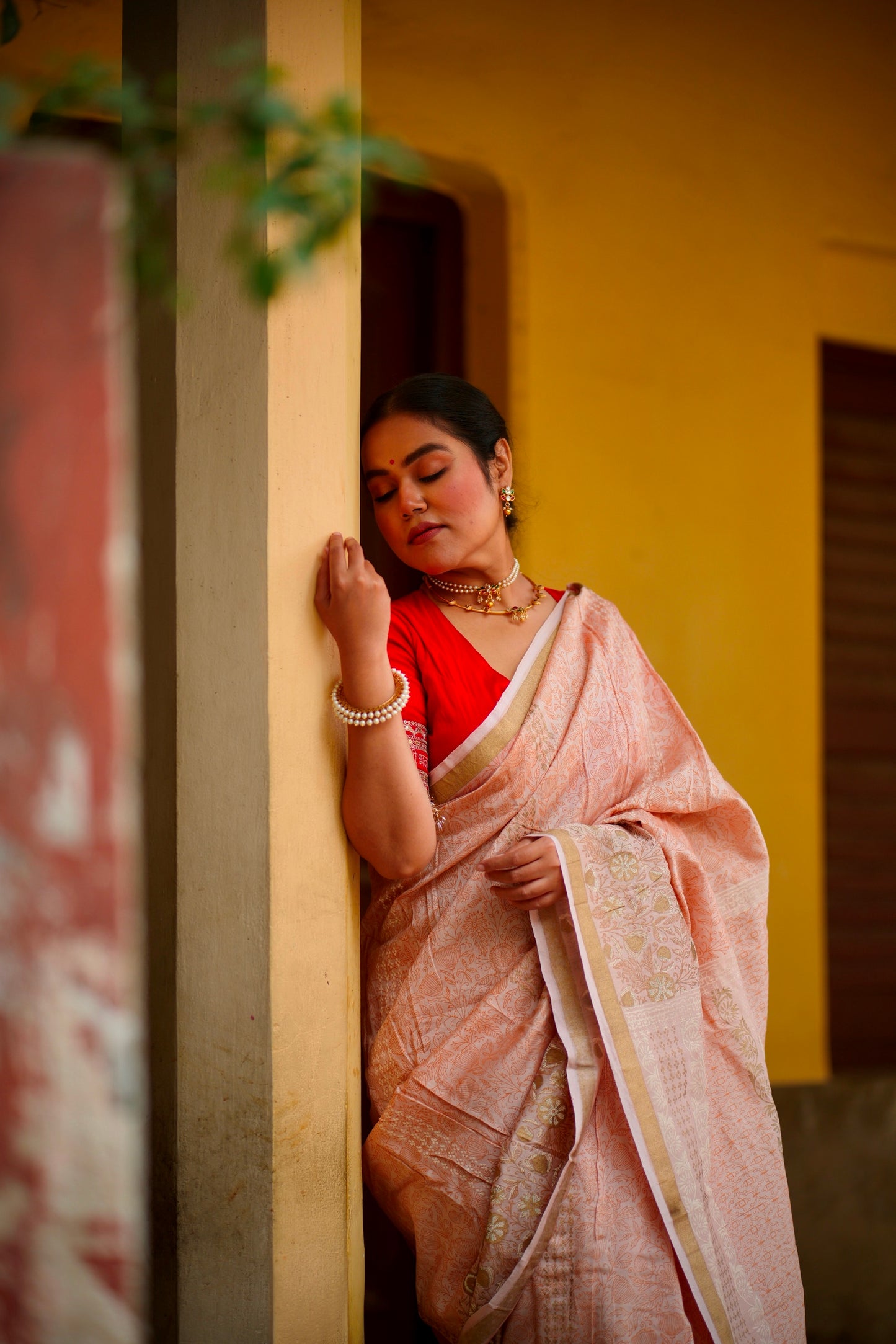 Adaa Naitri Cotton Silk Hand Block Print Saree