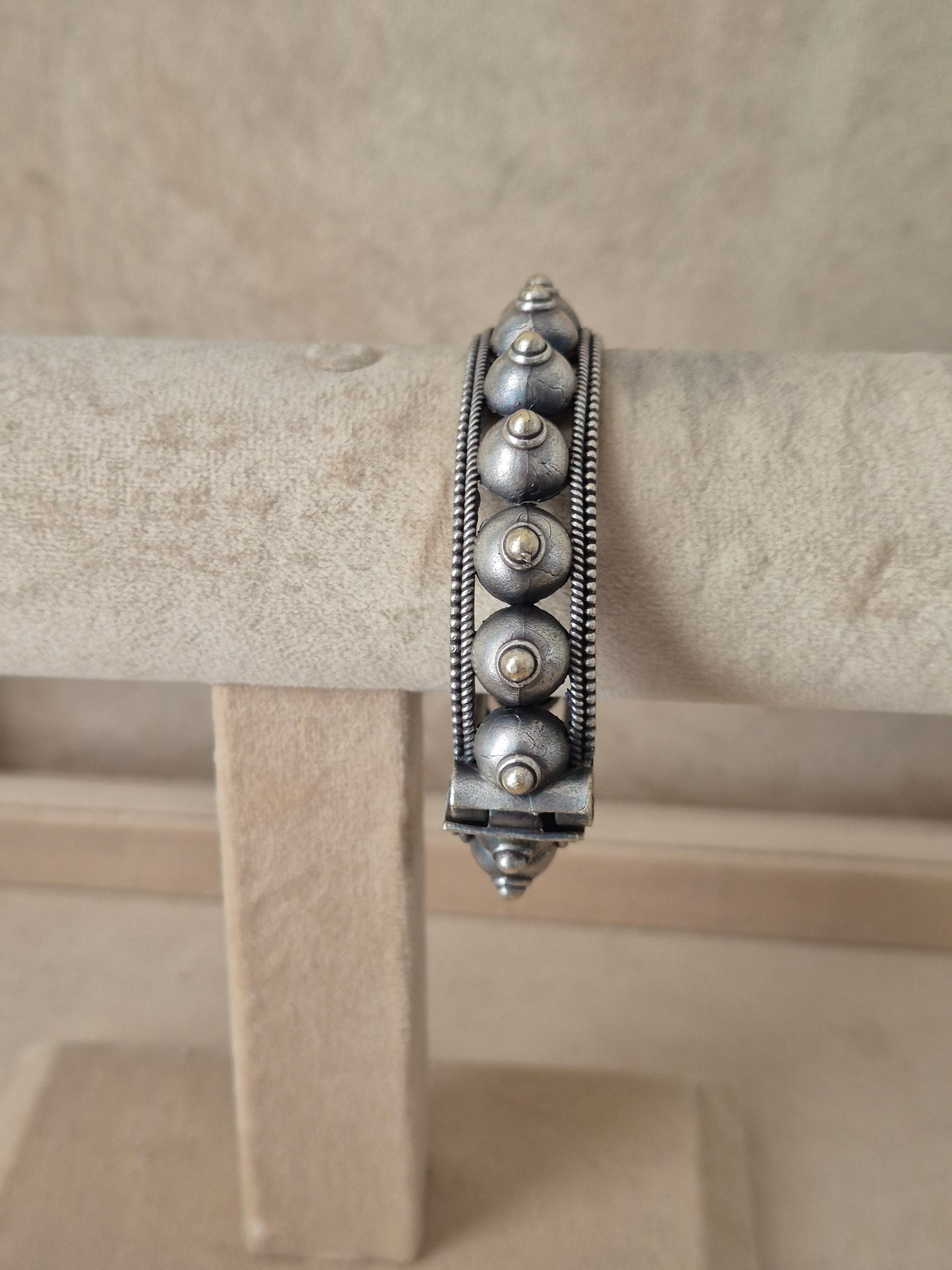 Premium oxidized silver bangle with detailed traditional metalwork by naitri.in