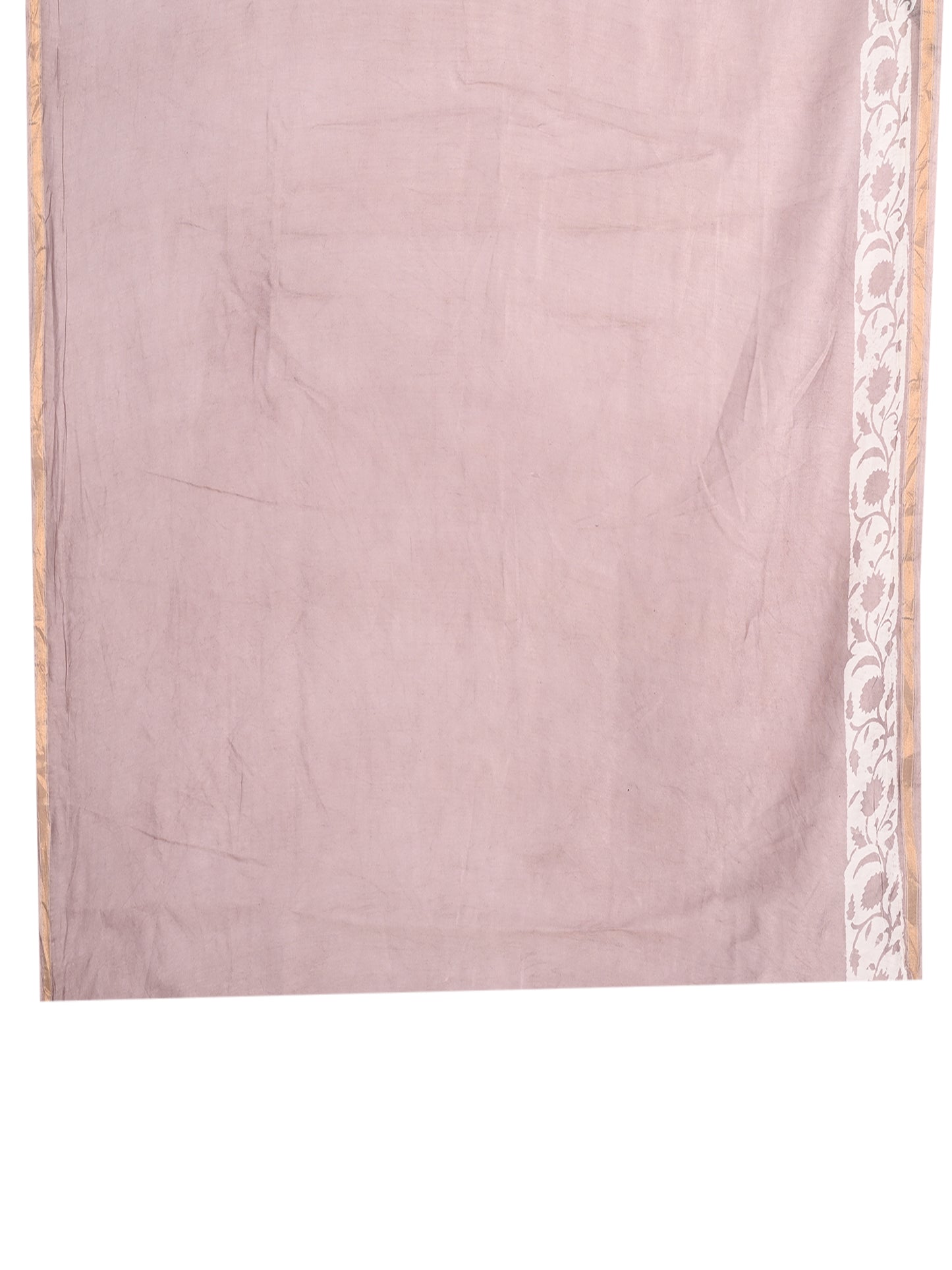 Greyish-mauve and gold Biyu hand block printed cotton-silk saree with traditional floral motifs blouse by naitri.in