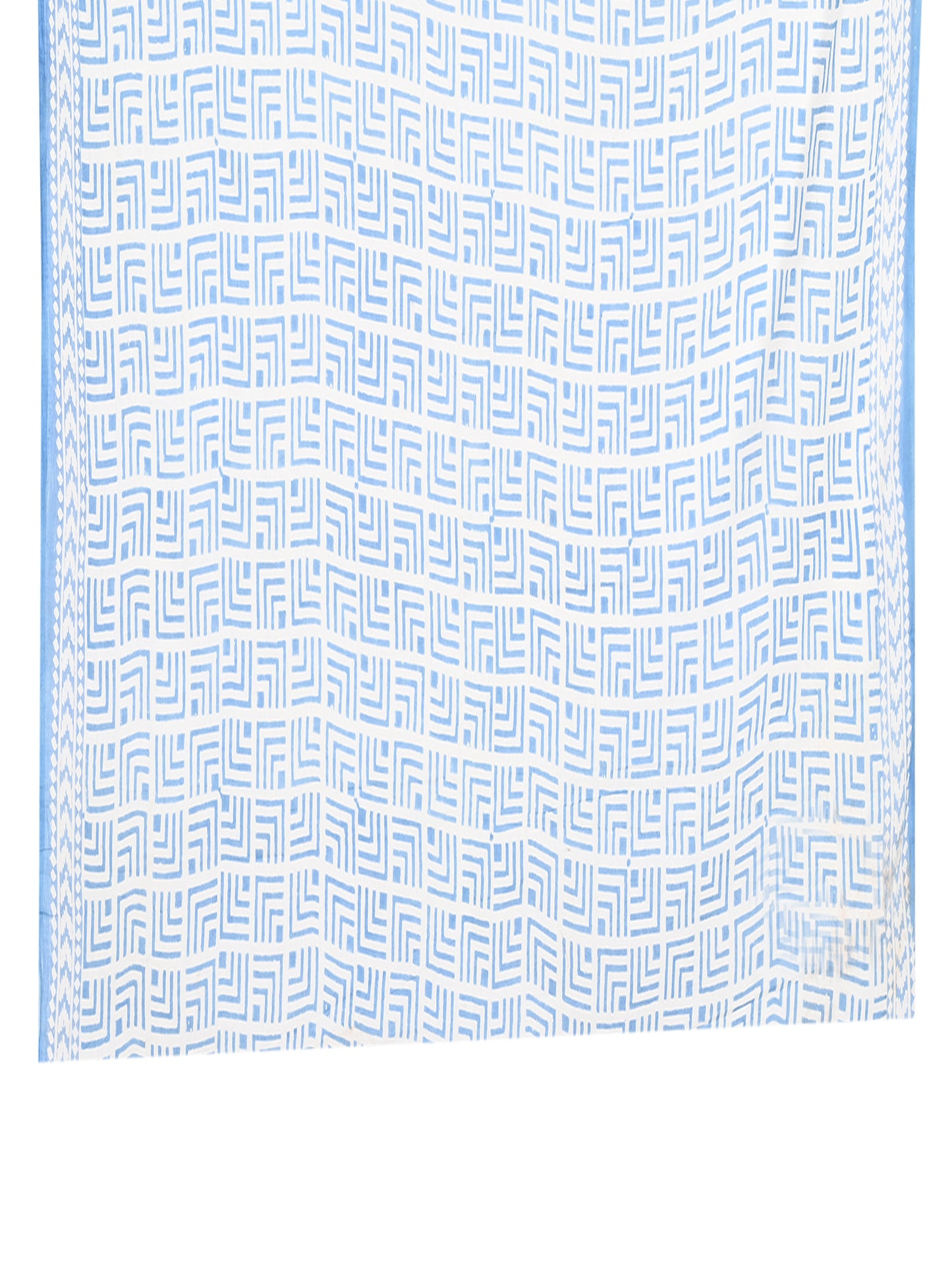 Classic drape of a Brishti cotton saree in white with blue patterns, ideal for casual daywear and modern Indian styling with a matching blouse piece by naitri.in