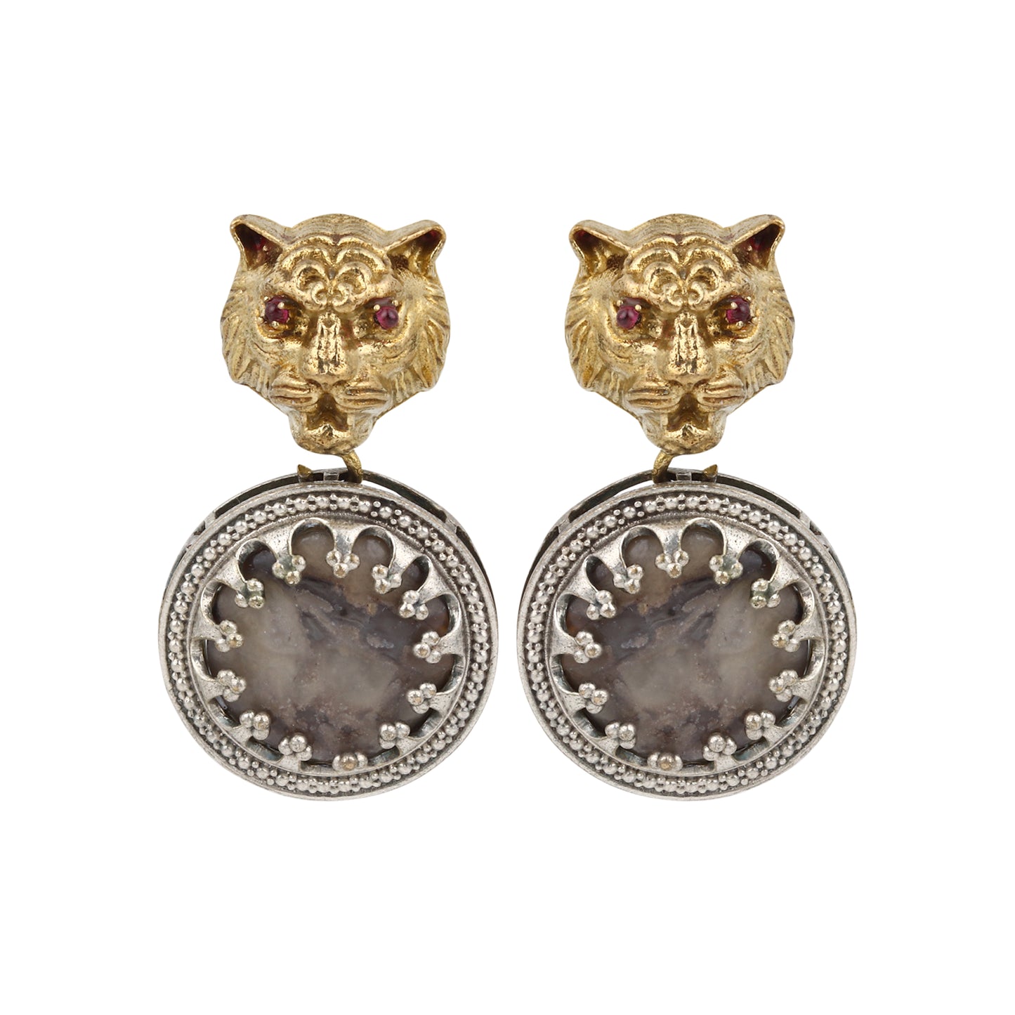Gold and multicolor stud earrings, Avni by Naitri, modern handcrafted jewelry.