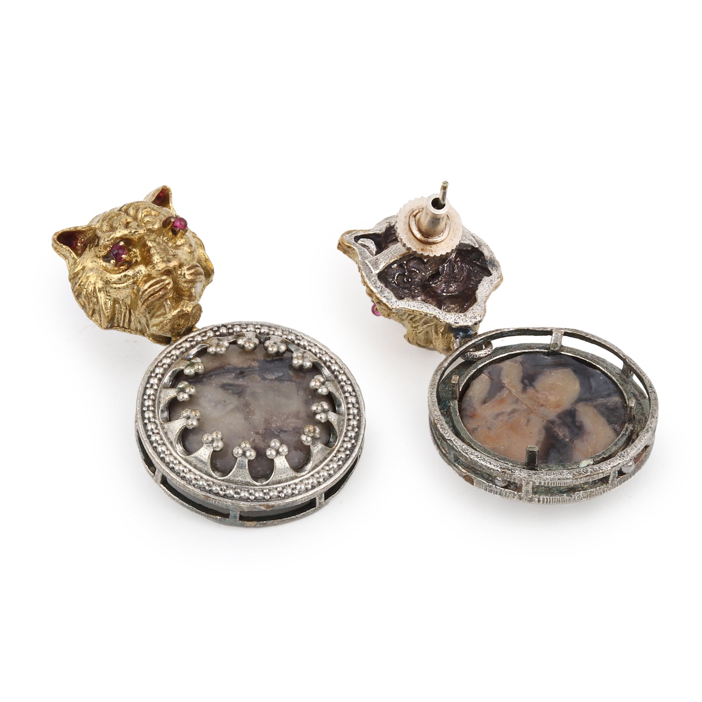 Gold and multicolor stud earrings, Avni by Naitri, modern handcrafted jewelry.