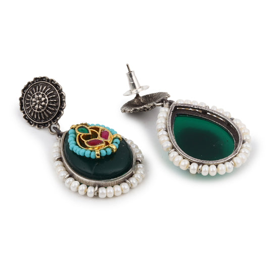 Red and green stud earrings, Megha by Naitri, traditional festive look.