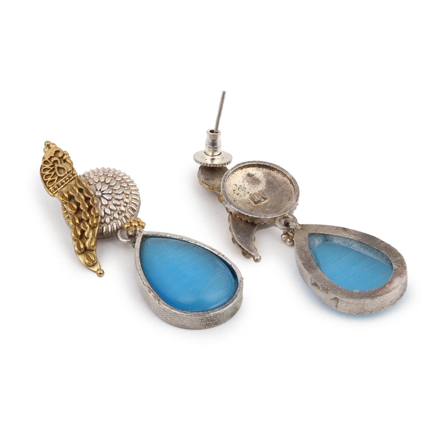 Red and blue stone dangle earrings, Pakhi by Naitri, oxidised brass jewelry.