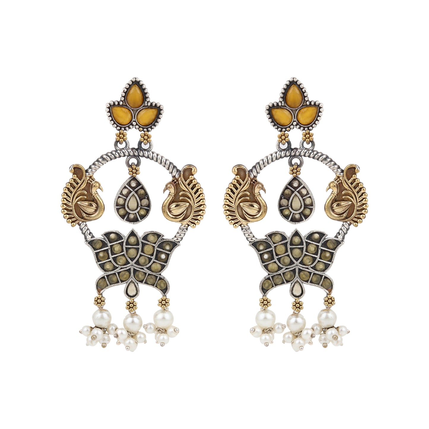 Yellow, gold and black stud earrings, Shrija by Naitri, oxidised statement pair.