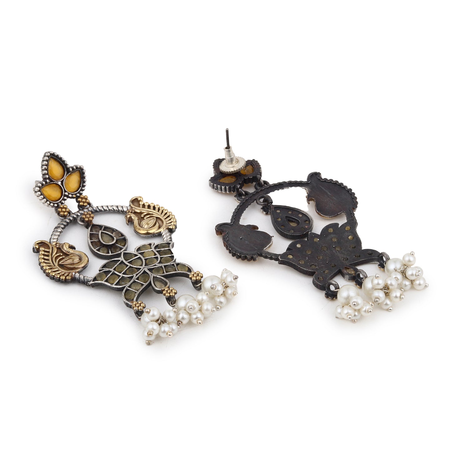 Yellow, gold and black stud earrings, Shrija by Naitri, oxidised statement pair.