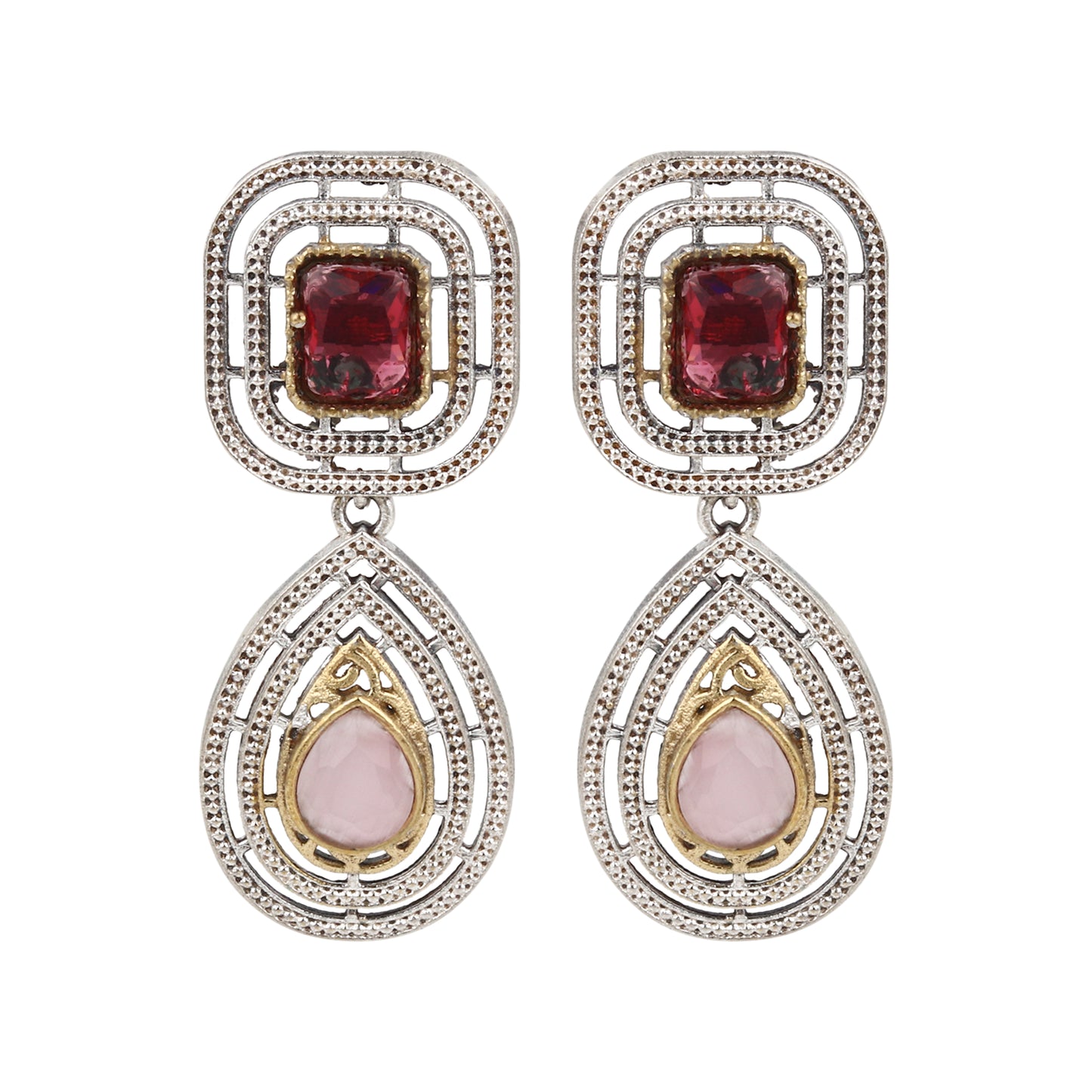 Red pendant necklace set, Vira by Naitri, statement jewelry on soft background.