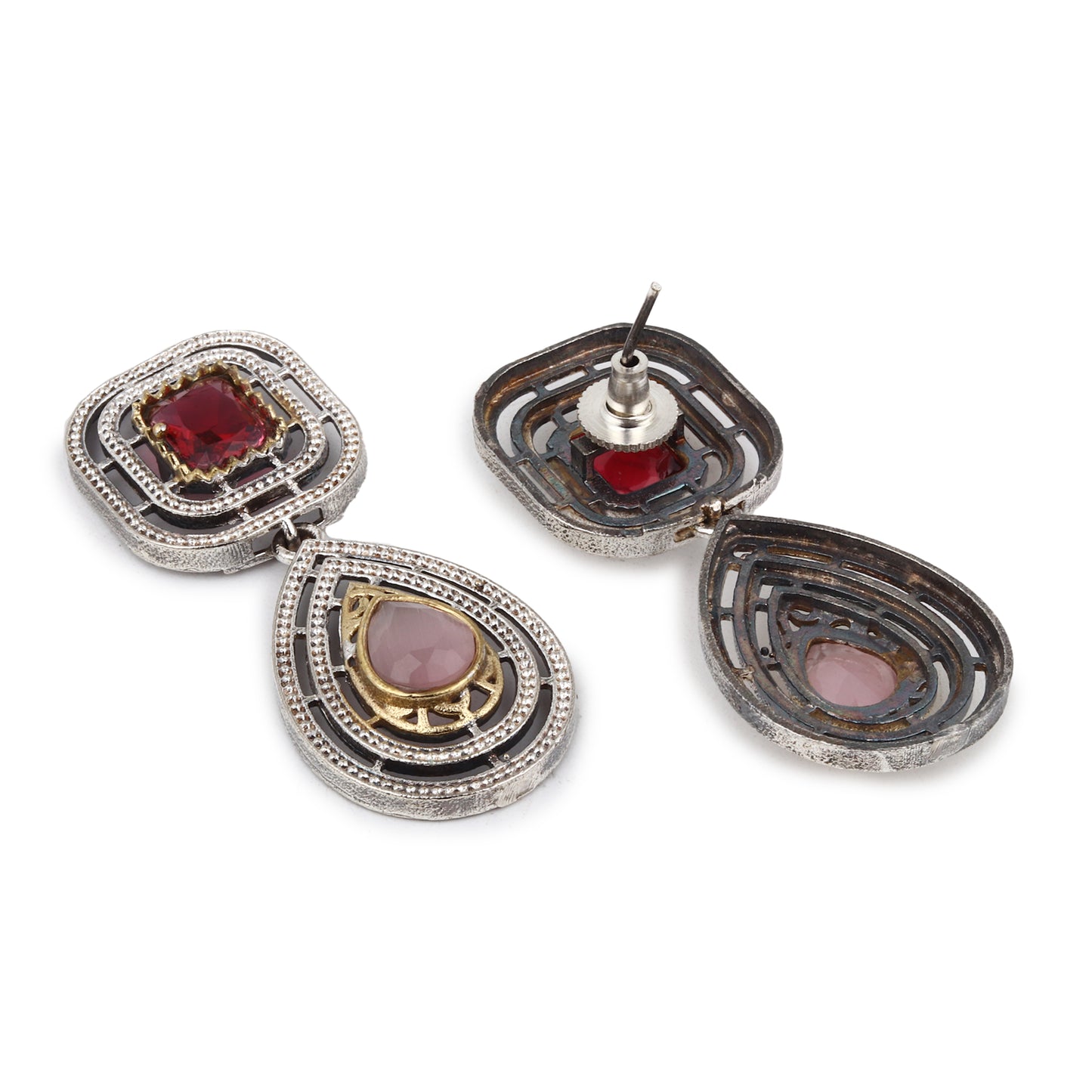 Red pendant necklace set, Vira by Naitri, statement jewelry on soft background.