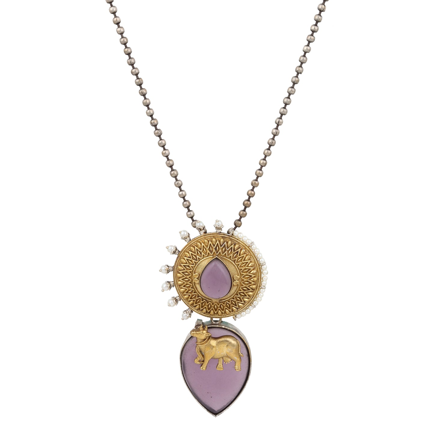Dual-tone purple and gold necklace set, Ishani by Naitri, statement centerpiece.