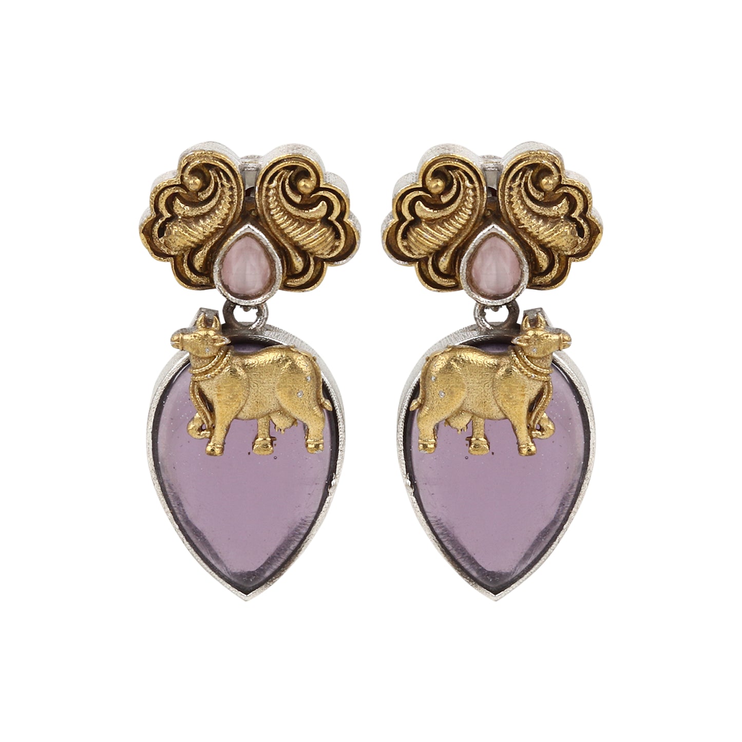 Dual-tone purple and gold necklace set, Ishani by Naitri, statement centerpiece.