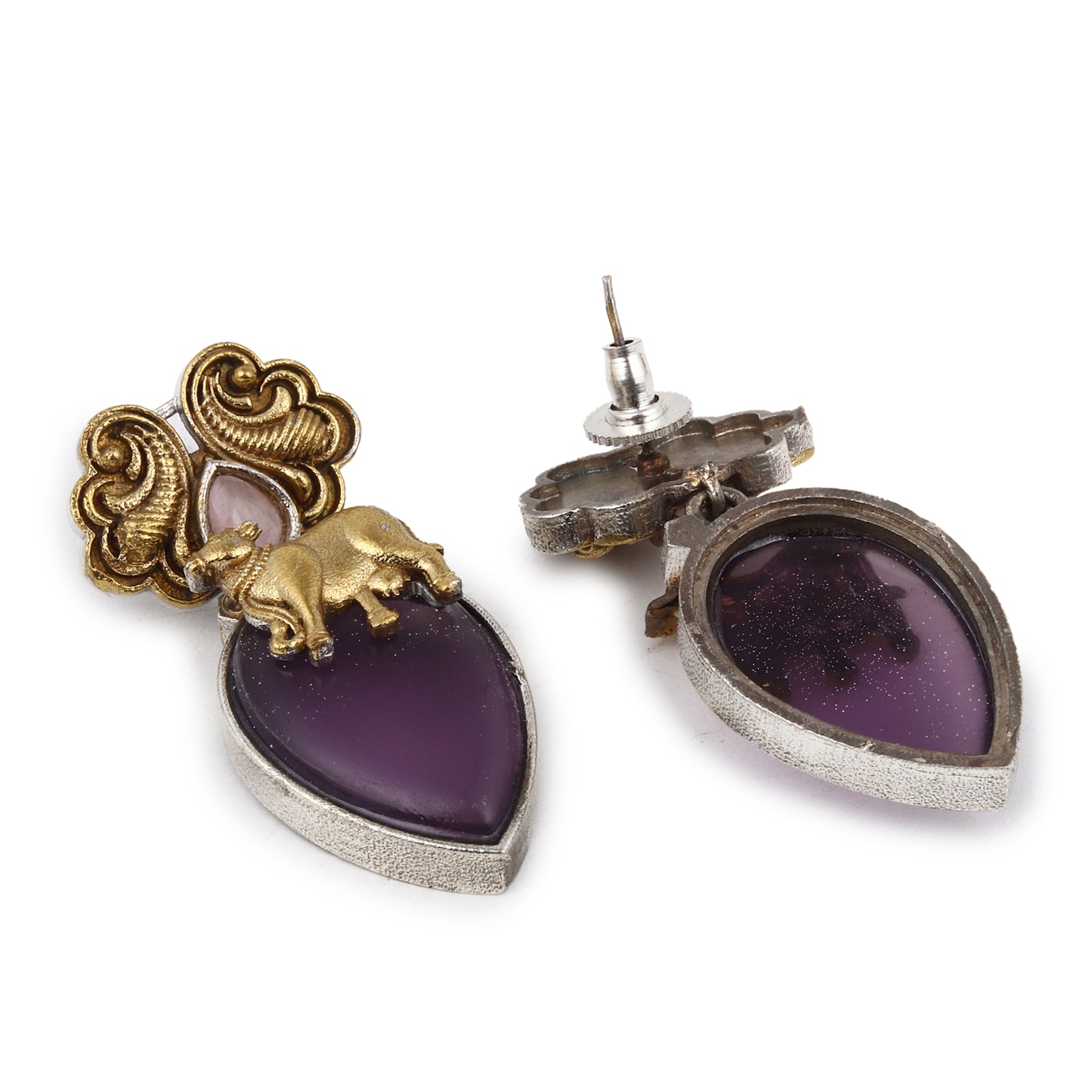 Dual-tone purple and gold necklace set, Ishani by Naitri, statement centerpiece.