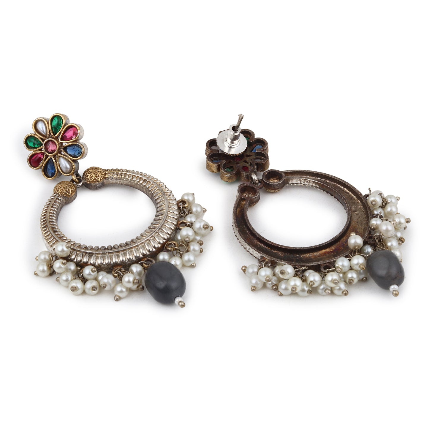 Gold and beige pendant necklace set, Mukta by Naitri, paired with matching earrings.