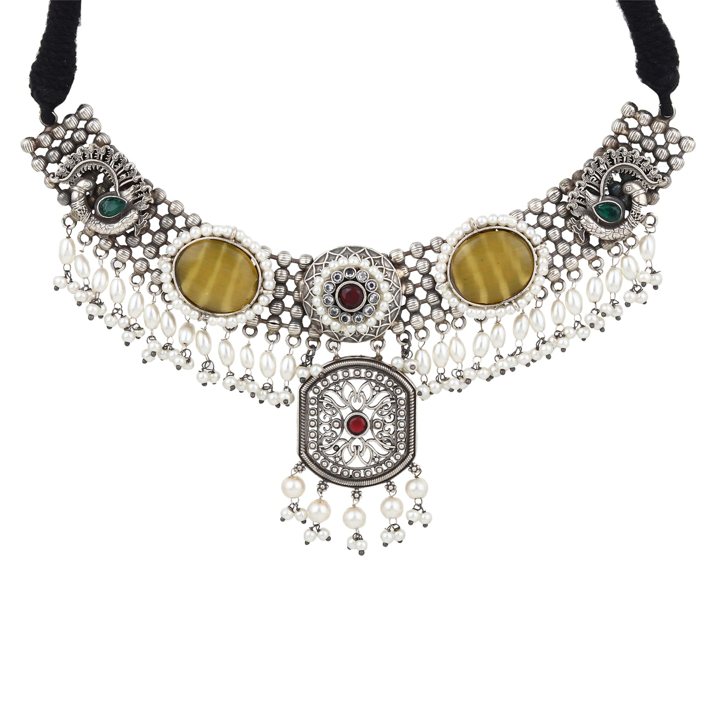 Yellow, multicolor and silver statement choker, Deveena by Naitri.