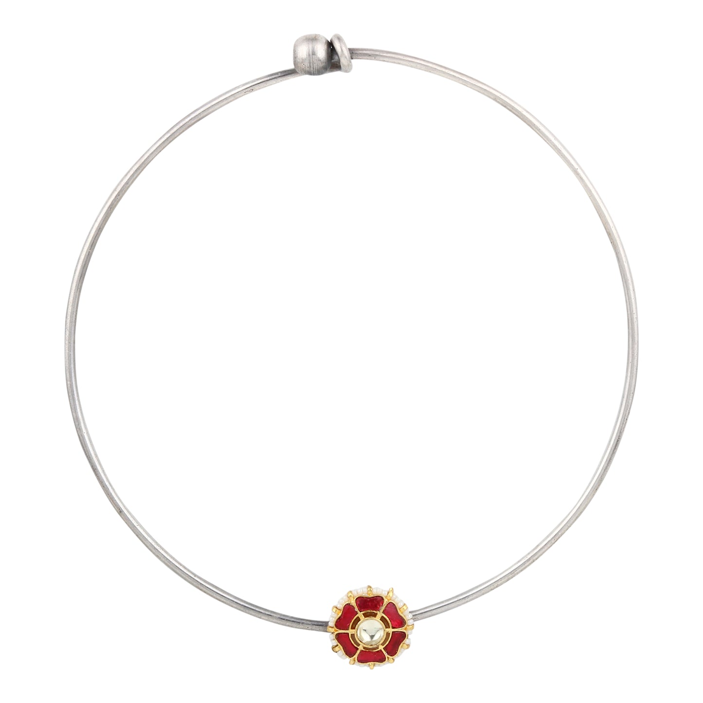 Dual-tone red and silver hasli necklace, Meesha Hasli Set by Naitri on bust form.