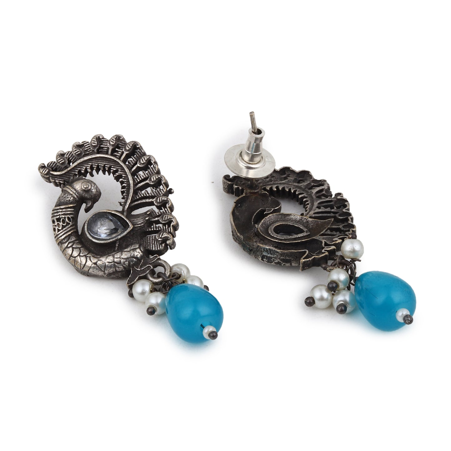 Silver and blue dangle necklace set, Amrita by Naitri, pendant style.