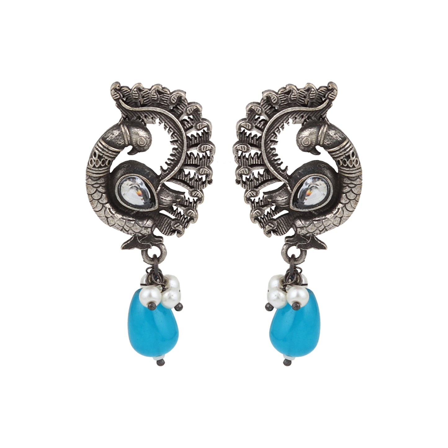 Silver and blue dangle necklace set, Amrita by Naitri, pendant style.