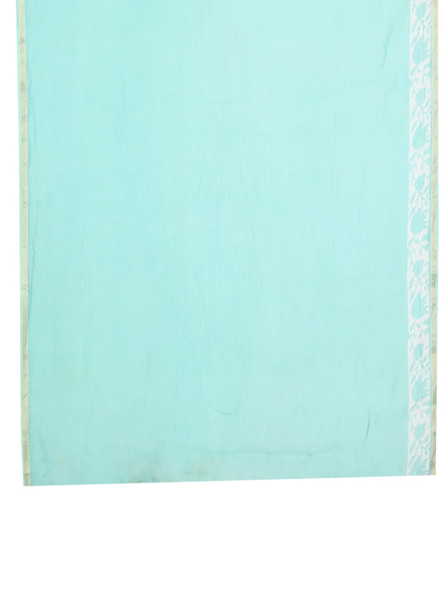 Seafoam green Jency hand block printed cotton-silk saree with traditional white patterns blouse by naitri.in