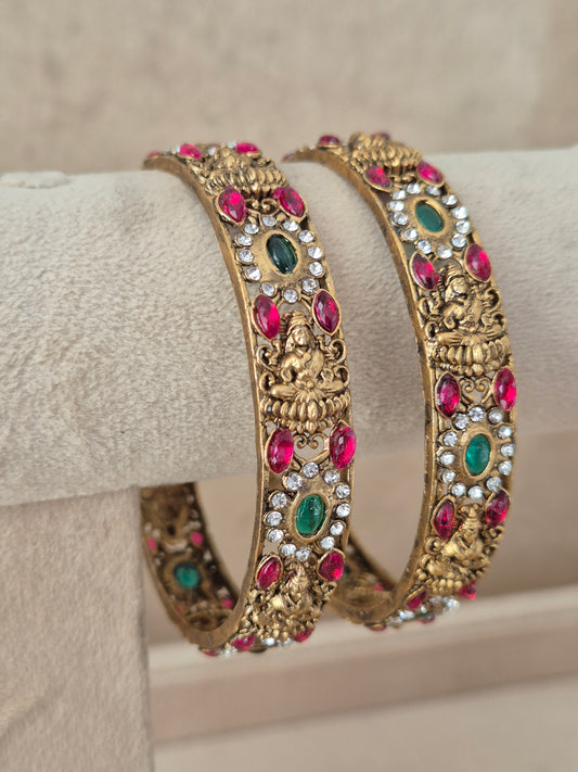 Moni Bangles set of 2 – traditional gold-plated ethnic bangles with geometric textured pattern by Naitri.in