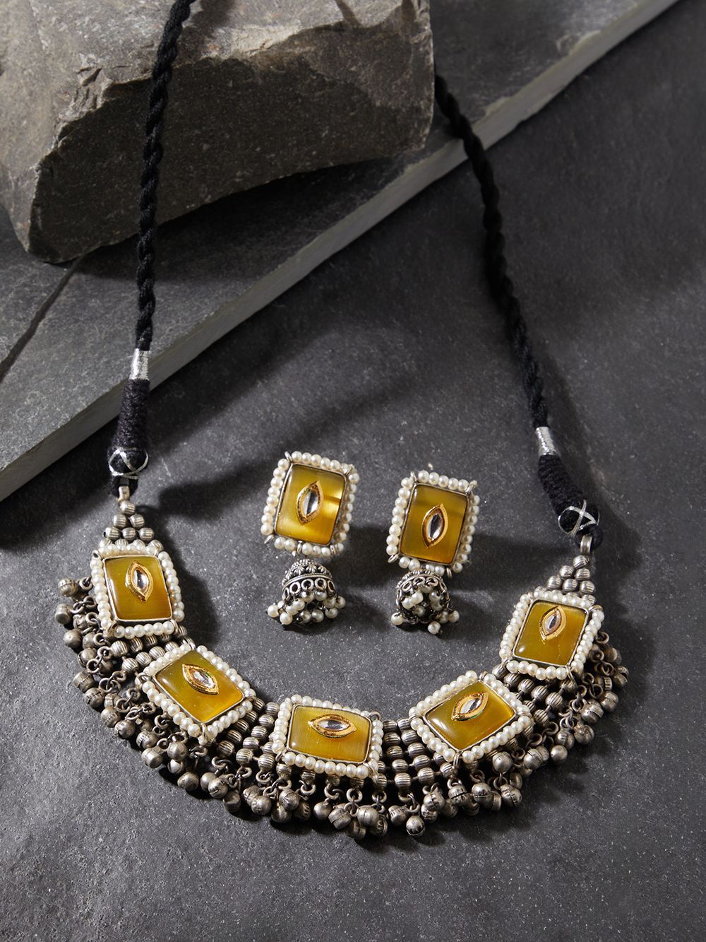 Multicolor choker necklace set, bold artisan elements for festive look