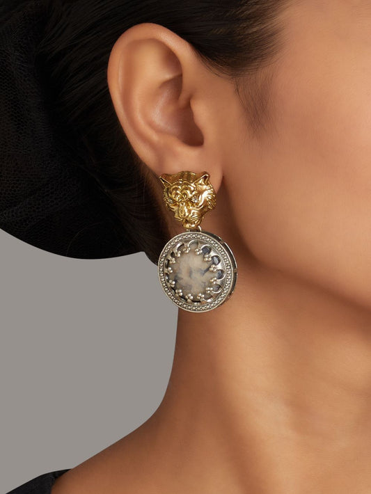 Gold and multicolor stud earrings, Avni by Naitri, modern handcrafted jewelry.