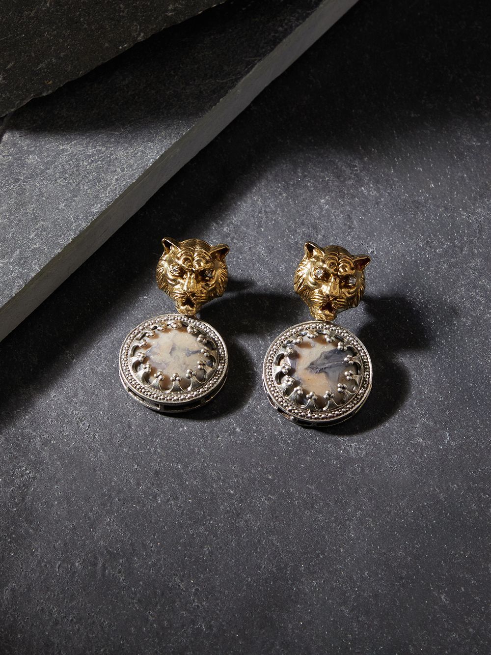 Gold and multicolor stud earrings, Avni by Naitri, modern handcrafted jewelry.