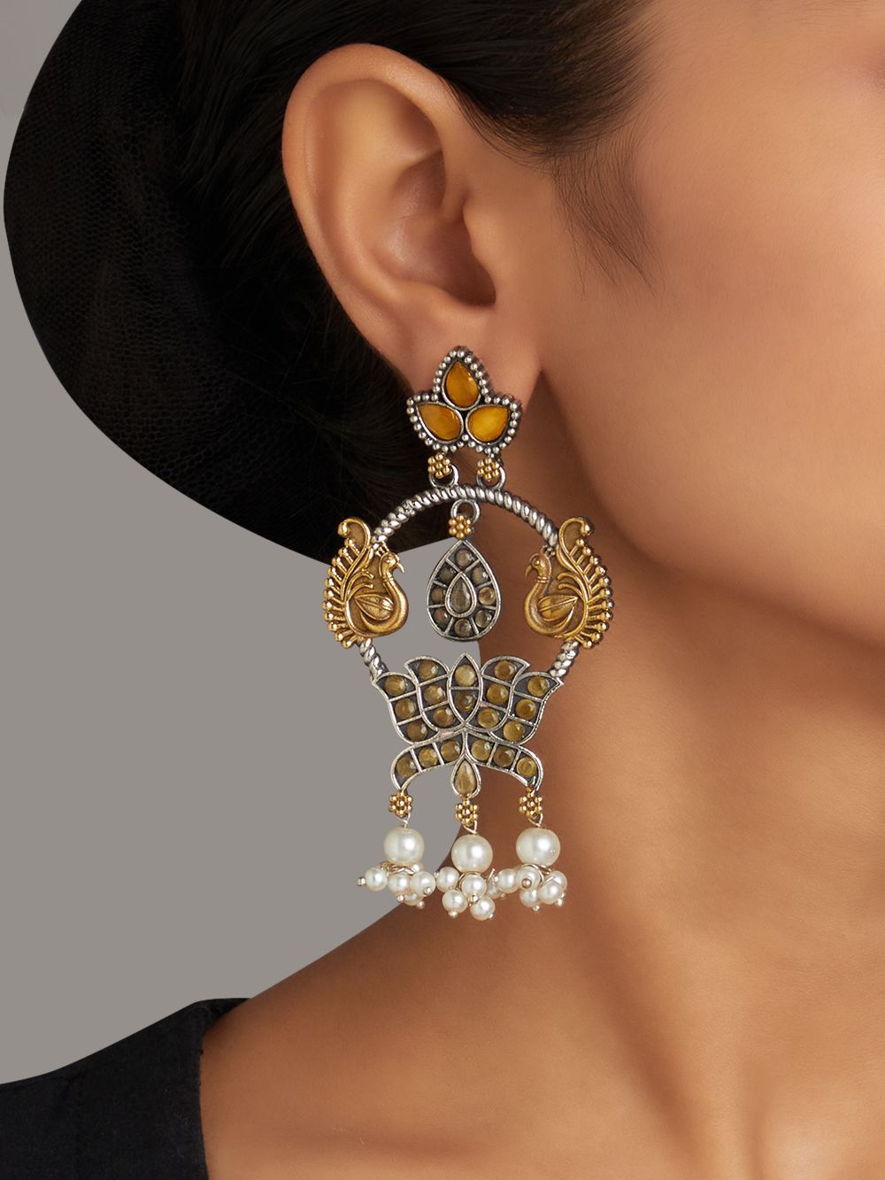 Yellow, gold and black stud earrings, Shrija by Naitri, oxidised statement pair.