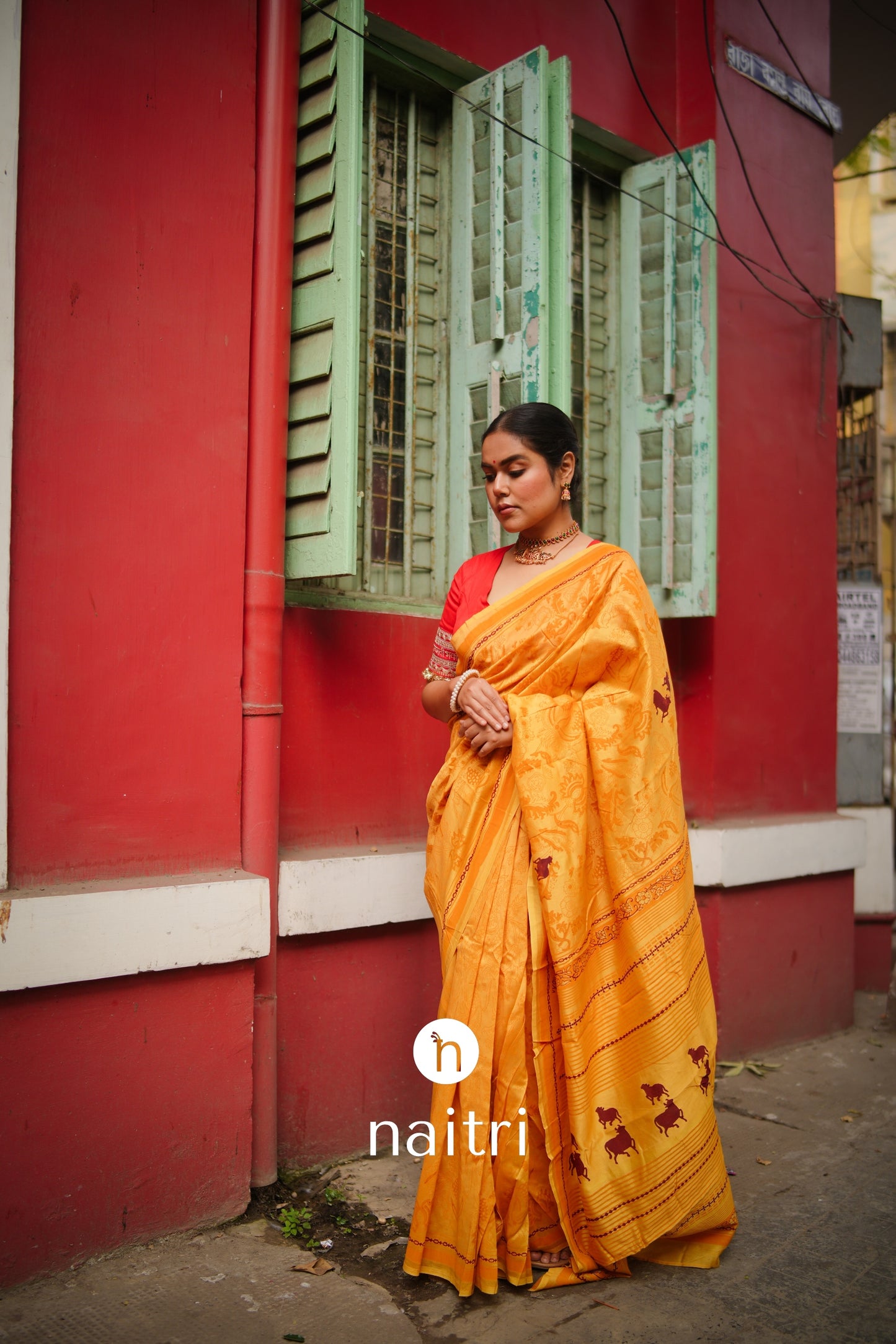 Nandi Hand Block Print Saree by Naitri - Saree