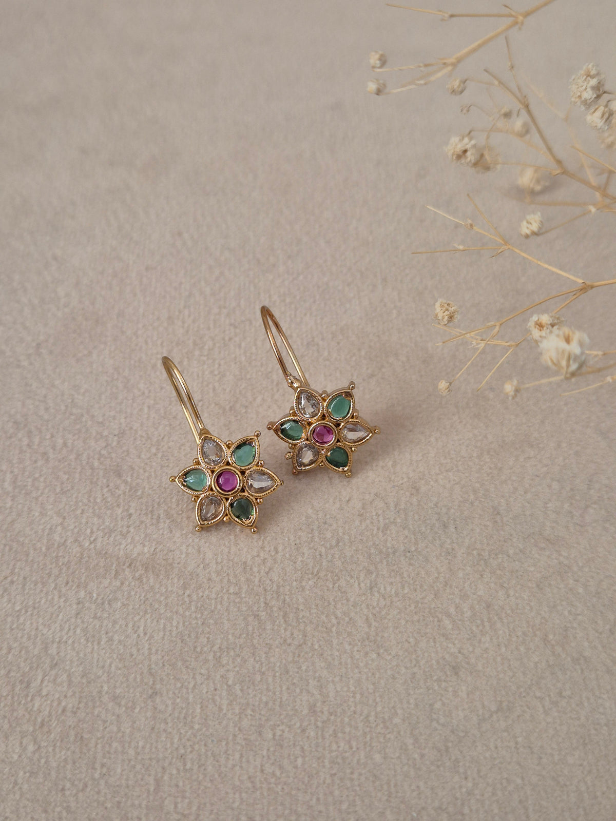 Pallavi traditional golden floral ethnic earrings handcrafted traditional earrings by Naitri.in