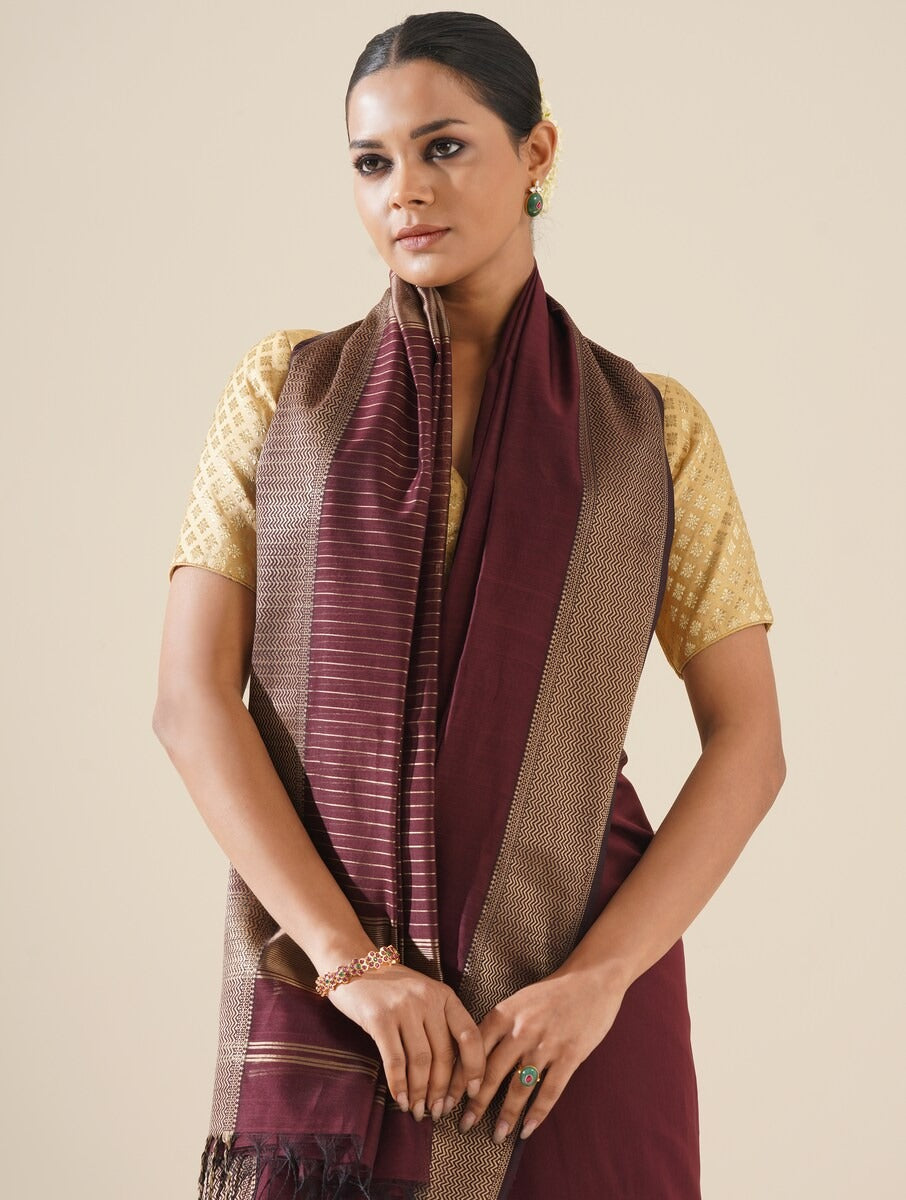 Wine Maheshwari Saree with Blouse Piece