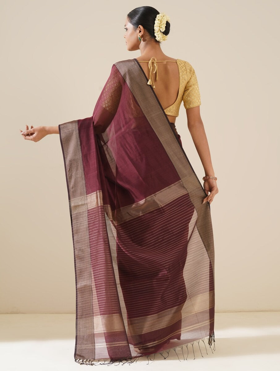 Wine Maheshwari Saree with Blouse Piece