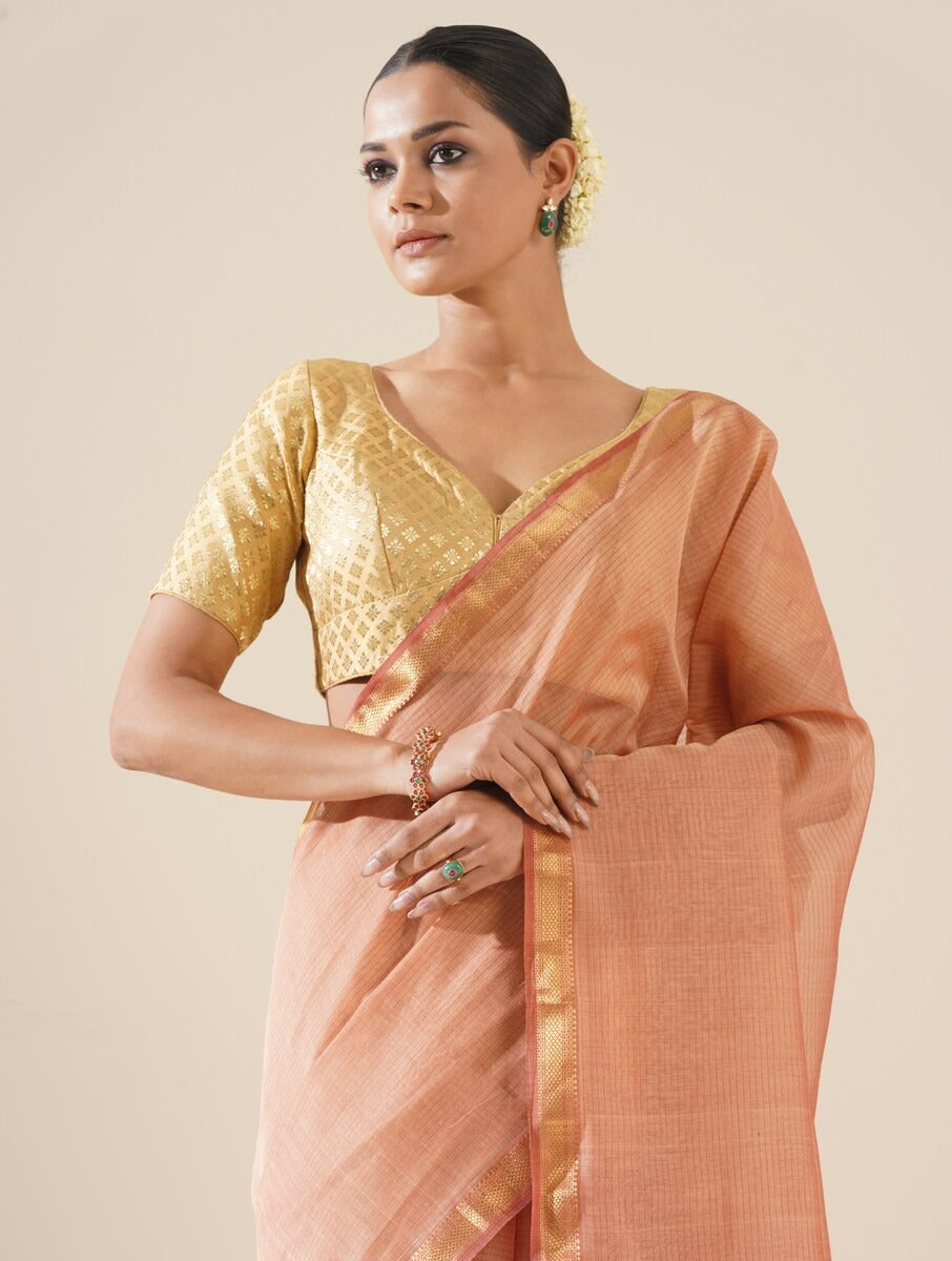 Peach & Red Maheshwari Saree