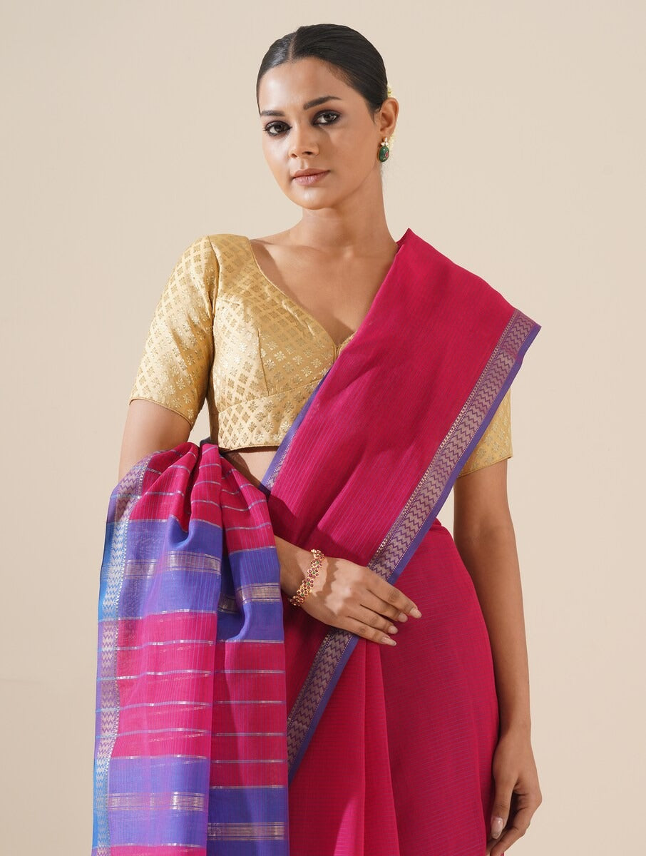 Purple & Pink Maheshwari Saree with Blouse Piece