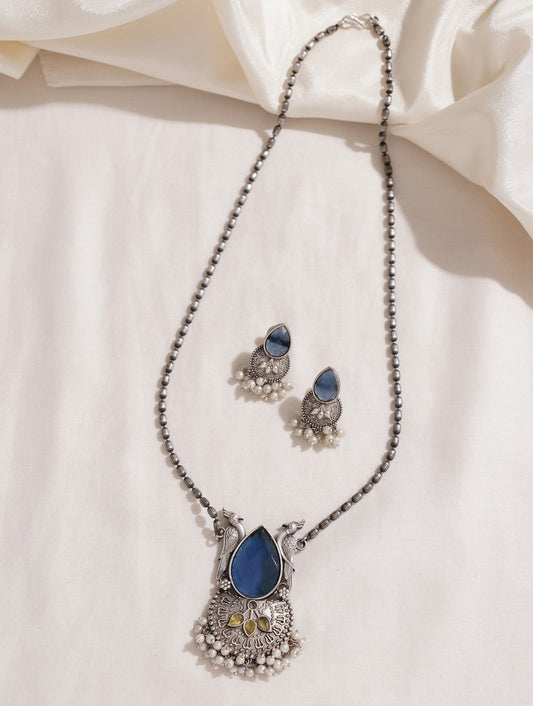 Multi-colored blue and silver necklace set, Sweekriti by Naitri.