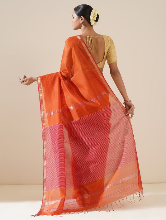 Red & Orange Maheshwari Saree with Blouse Piece