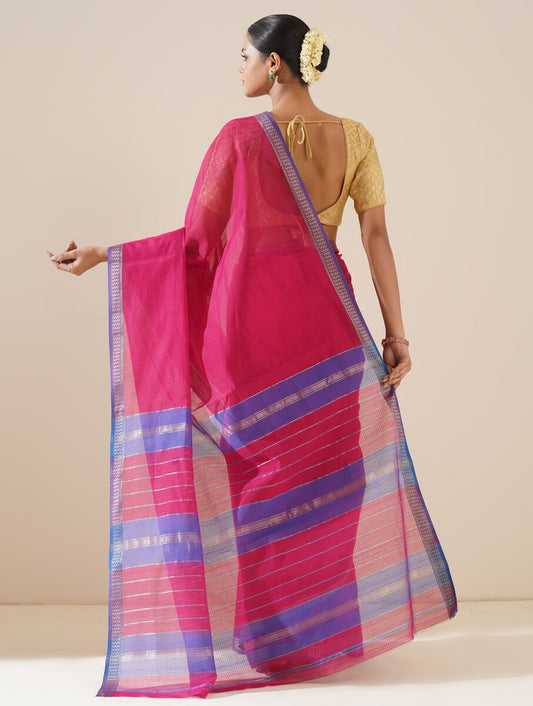 Purple & Pink Maheshwari Saree with Blouse Piece