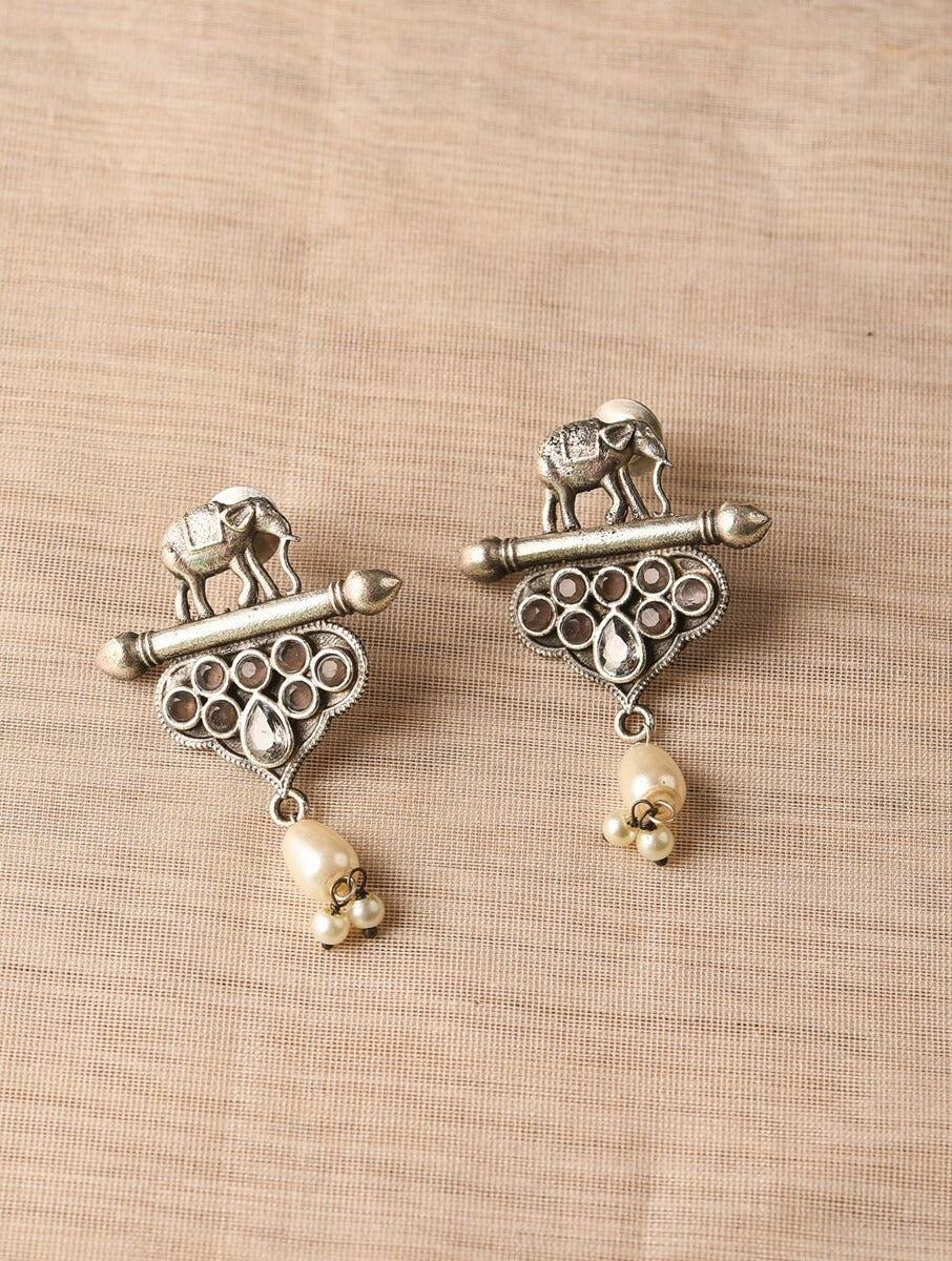 Black and silver choker necklace set, Luxe by Naitri, intricate pattern.