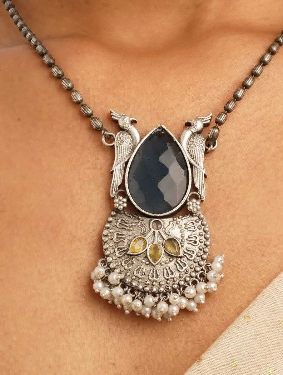 Multi-colored blue and silver necklace set, Sweekriti by Naitri.