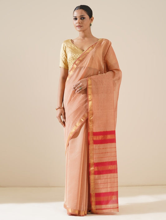 Peach & Red Maheshwari Saree