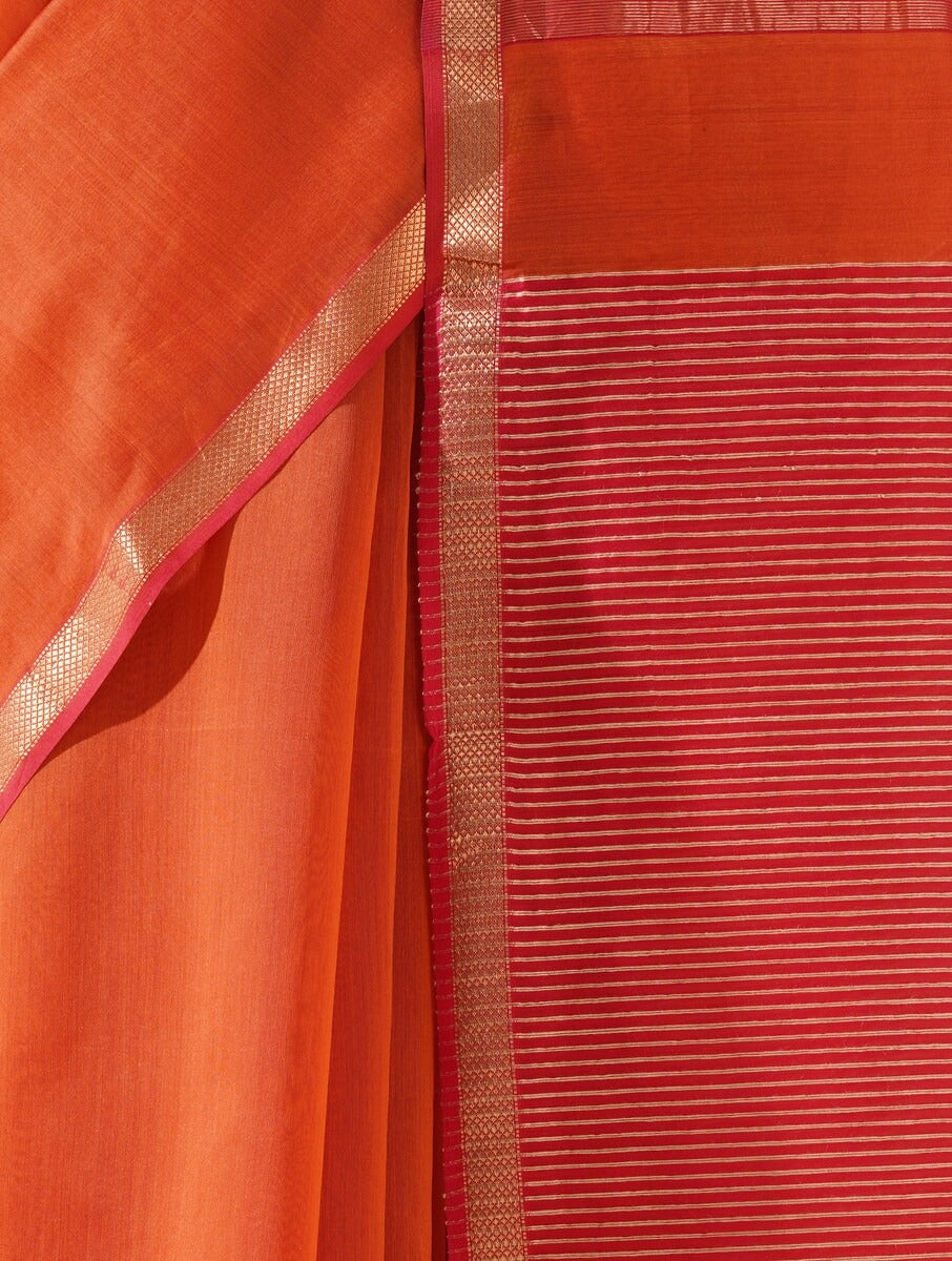 Red & Orange Maheshwari Saree with Blouse Piece