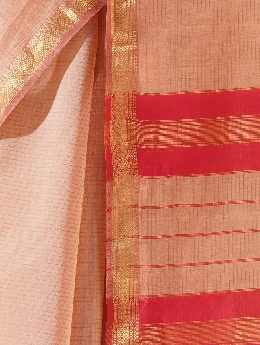 Peach & Red Maheshwari Saree