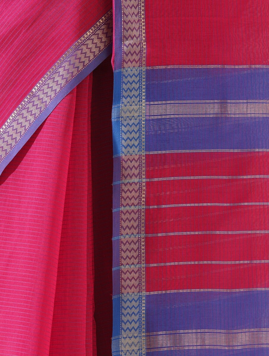 Purple & Pink Maheshwari Saree with Blouse Piece