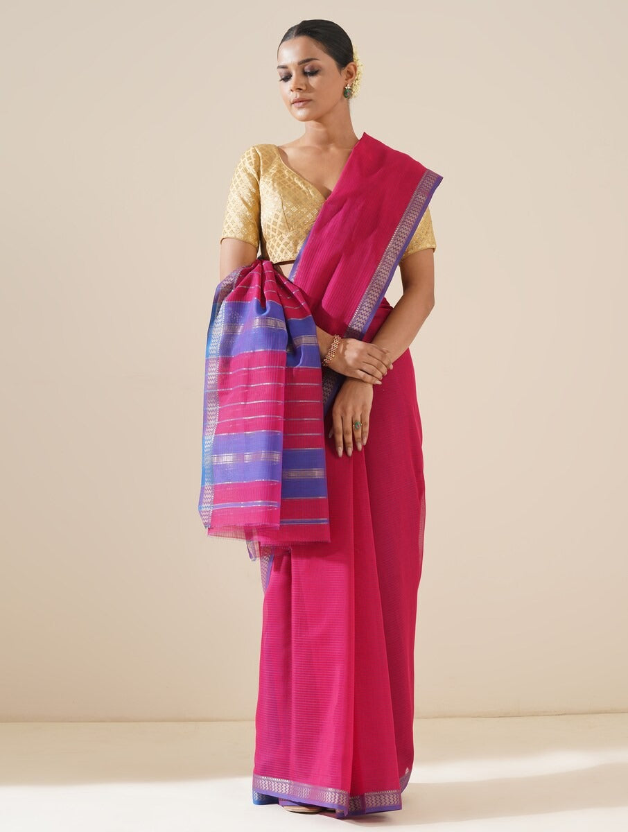 Purple & Pink Maheshwari Saree with Blouse Piece