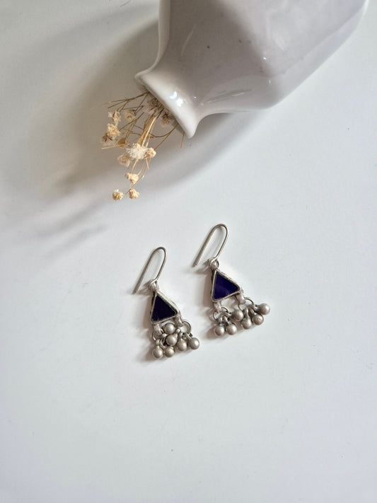 Silver glass dangle earrings, Ganga Glass Earrings by Naitri.