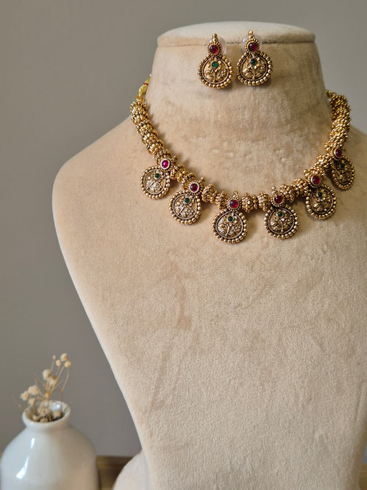 Gold necklace set, Bhumi by Naitri, premium festive jewelry.