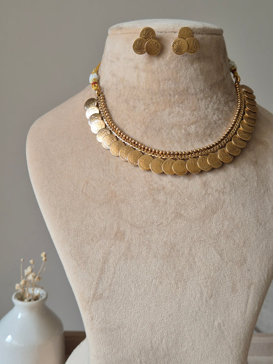 Gold necklace set, Sarita by Naitri, handcrafted traditional set.