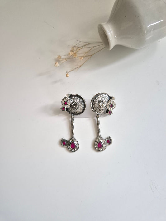 Rasika Earrings, premium handcrafted oxidized silver dangle earrings, statement and elegant look.