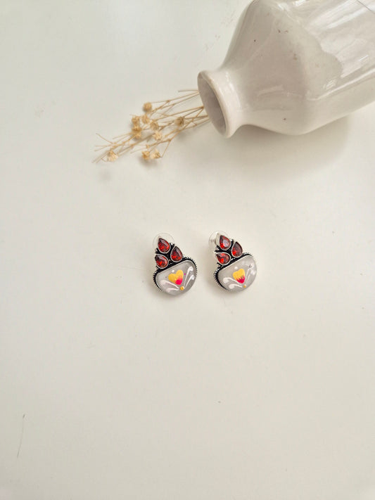 Indira Earrings, handcrafted oxidized red and white jewelry, perfect for festive occasions.