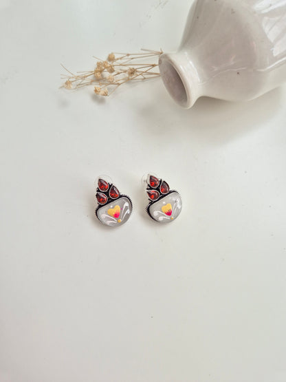 Indira Earrings, handcrafted oxidized red and white jewelry, perfect for festive occasions.